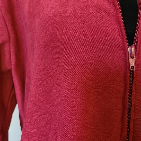 VTG Joanna Red Paisley Floral Collared Full Zip Stretch Pockets Womens Large - Picture 3 of 11